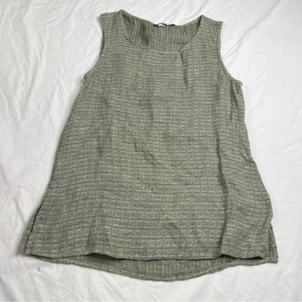 Flax Womens Tank Top Scoop Neck Sleeveless Green Shade Sz P 100% Linen A030923